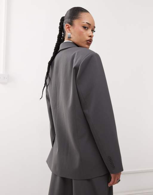 COLLUSION oversized belt detail blazer in gray - part of a set