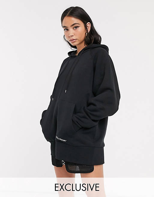 COLLUSION oversized black hoodie with brand print