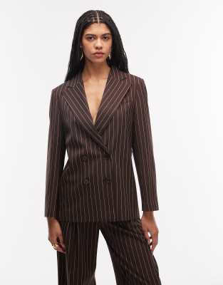 COLLUSION oversized blazer in brown pinstripes - part of a set
