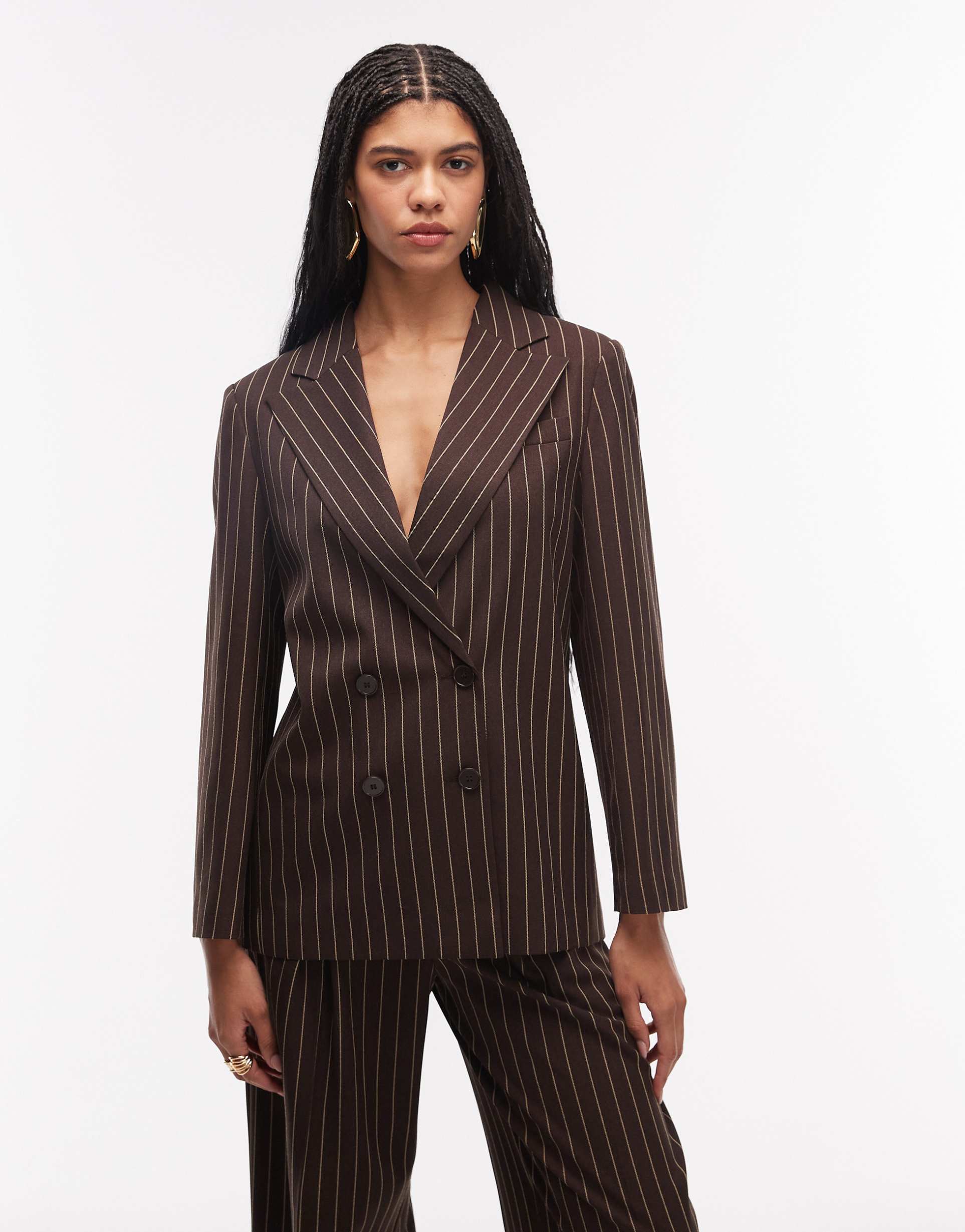 collusion oversized blazer in brown pinstripes - part of a set