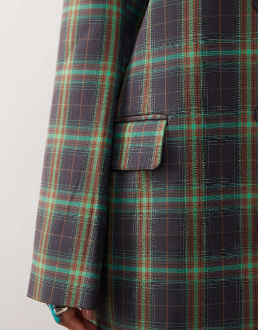 COLLUSION oversized blazer in green check