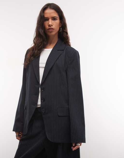 COLLUSION oversized blazer & wide leg pants set in navy pinstripes, 3 of 3