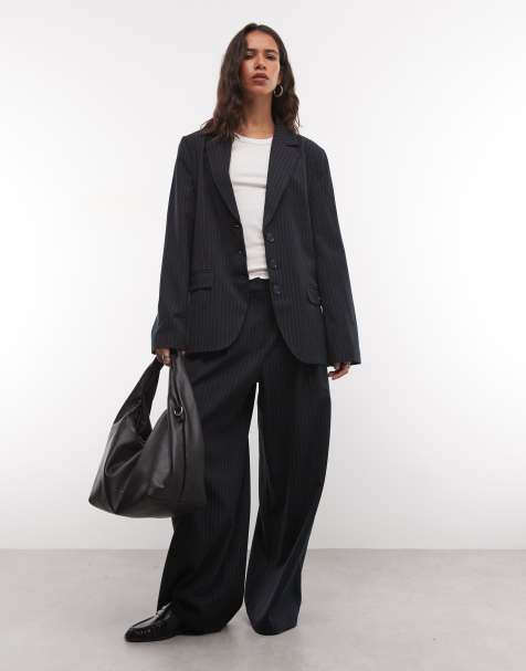 COLLUSION oversized blazer & wide leg pants set in navy pinstripes - view 1
