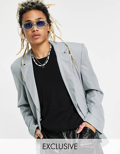 COLLUSION oversized blazer with pocket detail in grey co-ord