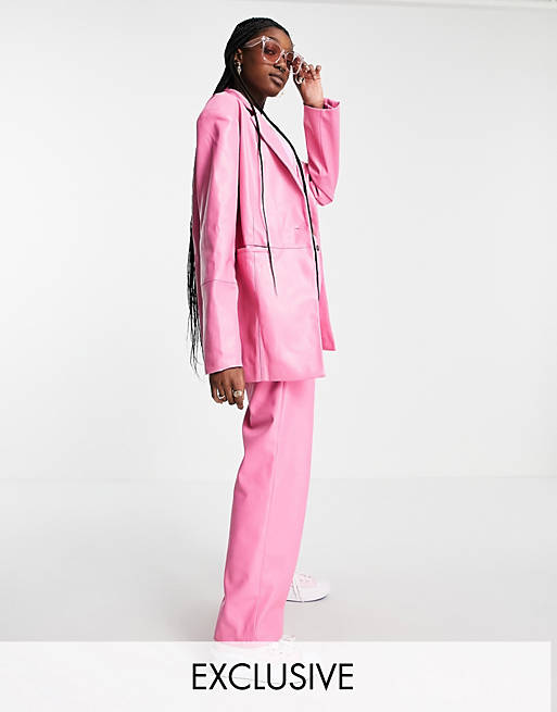 COLLUSION oversized blazer with seam detail in bright pink PU