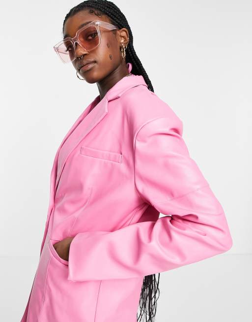 COLLUSION oversized blazer with seam detail in bright pink PU