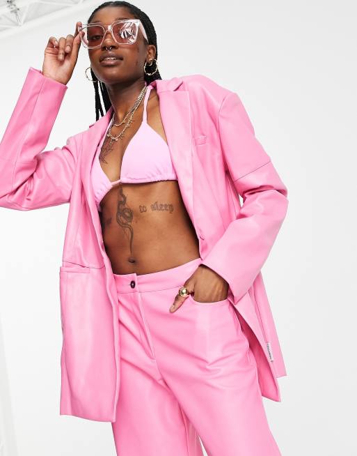 COLLUSION oversized blazer with seam detail in bright pink PU | ASOS