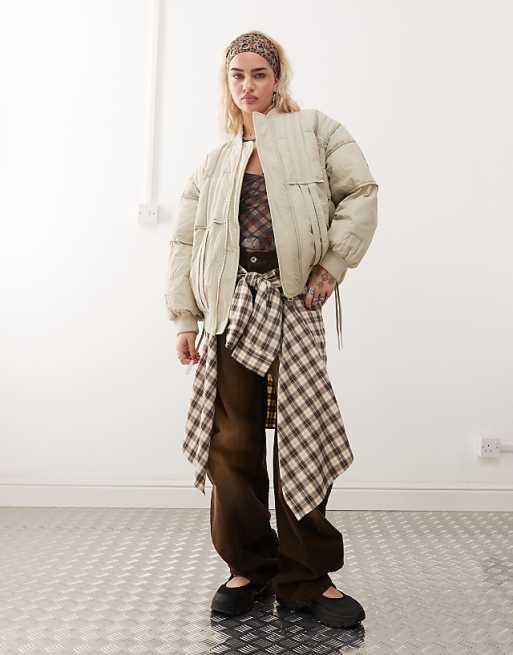 COLLUSION oversized bomber jacket with branding in ecru | ASOS COLLUSION oversized bomber jacket with branding in ecru | ASOS