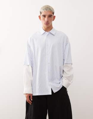 Collusion Oversized Boxy Double Layer Shirt In Blue
