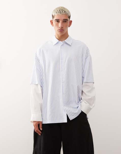 COLLUSION oversized boxy double layer shirt in blue stripe - view 1