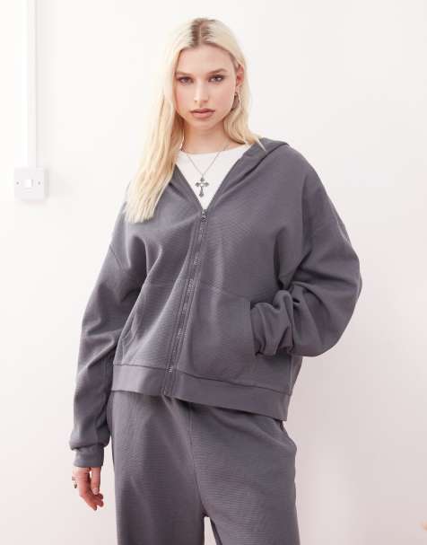 COLLUSION oversized boxy hoodie in charcoal waffle (part of a set) - view 1