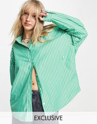 COLLUSION oversized stripe shirt with crossover detail in green