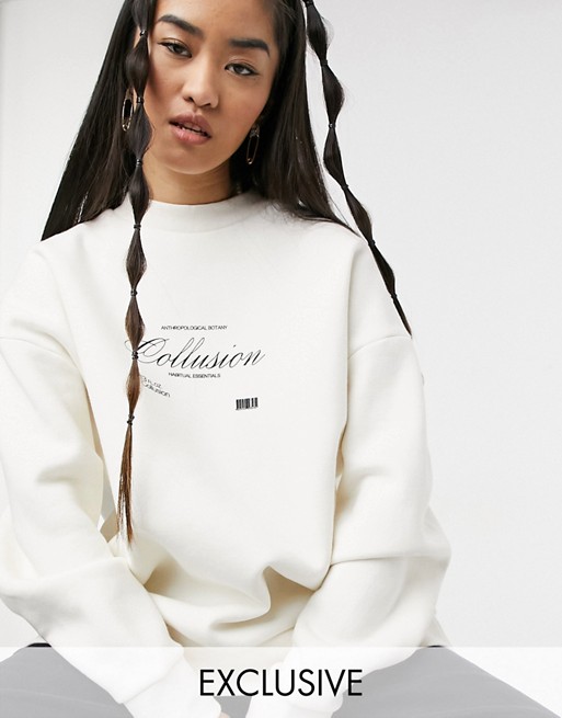 COLLUSION oversized brand print sweatshirt in ecru
