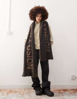 COLLUSION oversized branded blanked scarf in brushed brown-Neutral