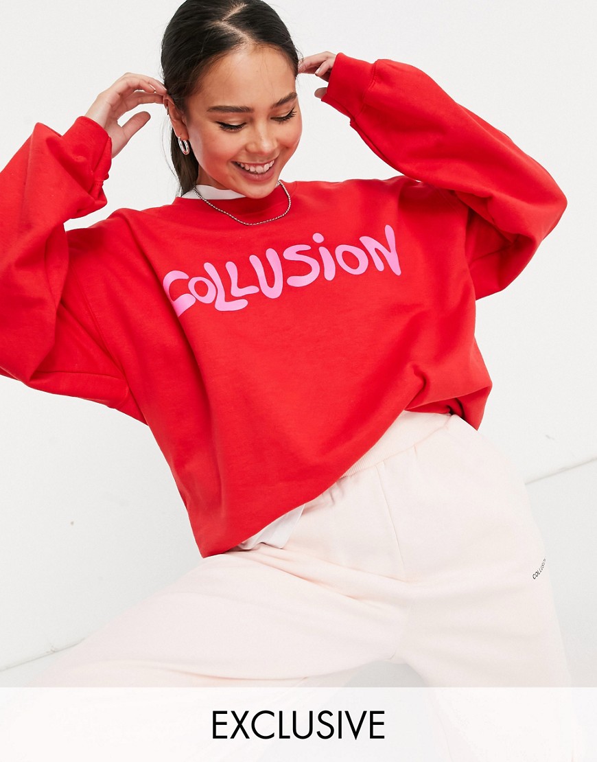 COLLUSION oversized branded coordinating sweatshirt in red