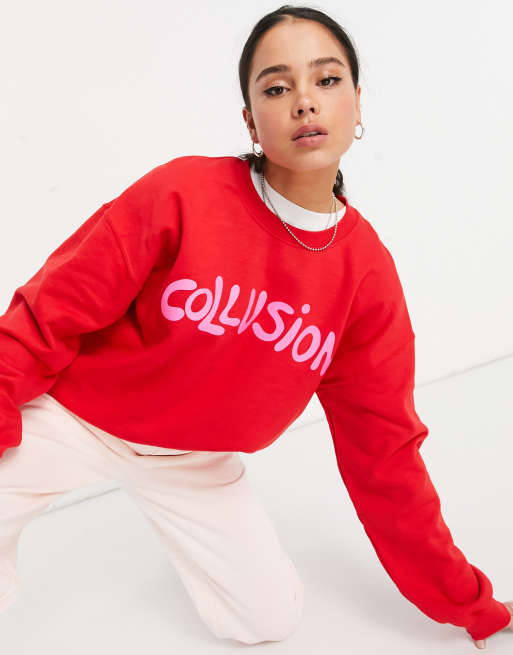 COLLUSION oversized branded sweatshirt co ord in red