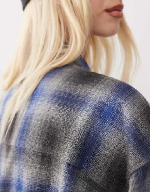 COLLUSION oversized brushed check shirt in grey blue check, 3 of 4