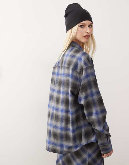 COLLUSION oversized brushed check shirt in grey blue check, 4 of 4