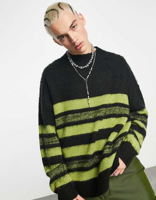 Black and shop green striped sweater