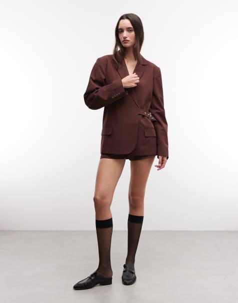 COLLUSION oversized buckle blazer in chocolate co ord - view 1