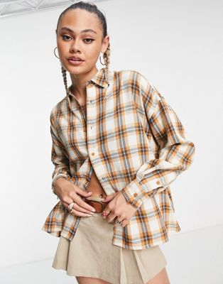 COLLUSION oversized check shirt in beige