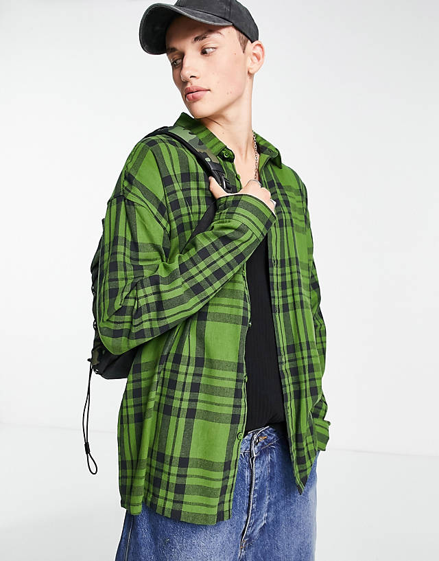 Collusion - oversized check shirt in green