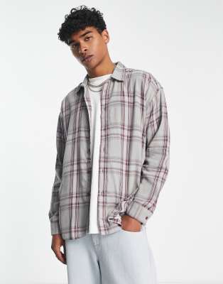 COLLUSION oversized check shirt in light grey