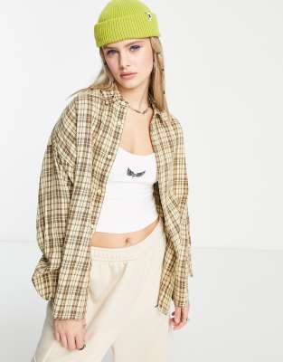 COLLUSION oversized check shirt in neutral