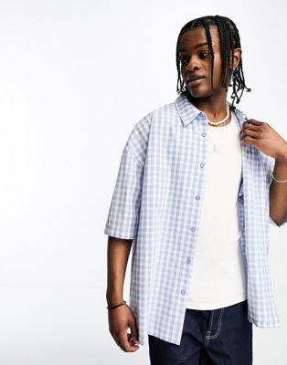 COLLUSION oversized check short sleeve shirt in blue