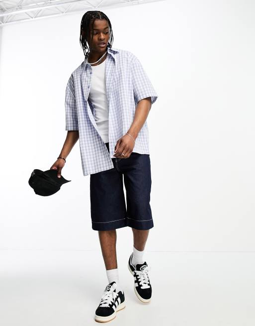 COLLUSION oversized check short sleeve shirt in blue | ASOS