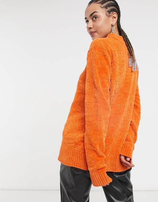 COLLUSION oversized chenille sweater in orange