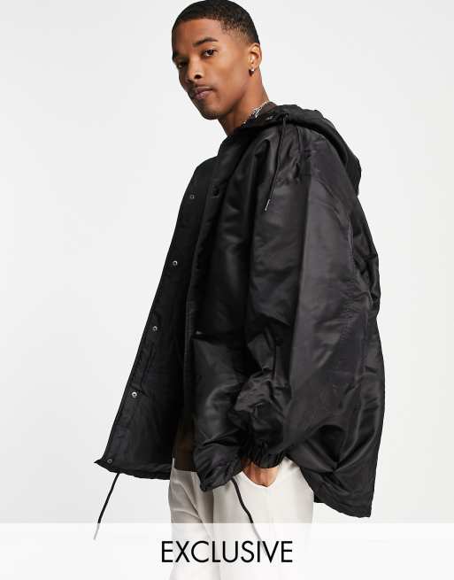 COLLUSION oversized coat with hood in black - BLACK | ASOS