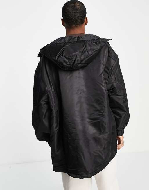 COLLUSION oversized coat with hood in black, 3 of 4