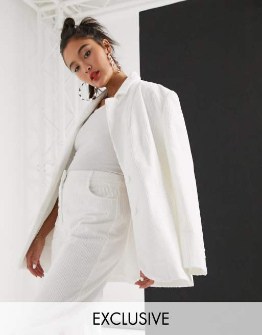 COLLUSION oversized cord blazer in white