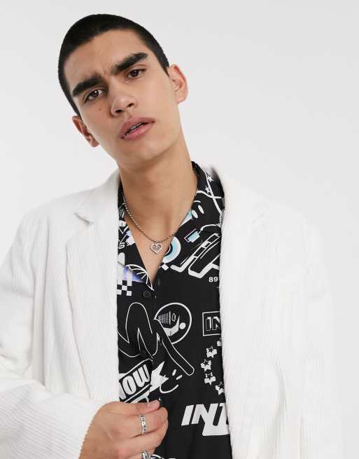 COLLUSION oversized cord blazer in white