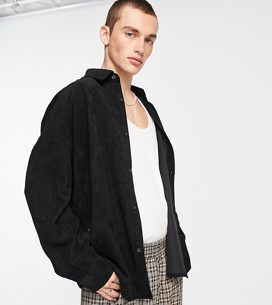 COLLUSION oversized cord shirt in black