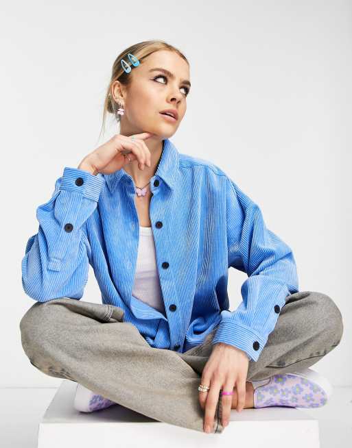 COLLUSION oversized cord shirt in blue, 4 of 4