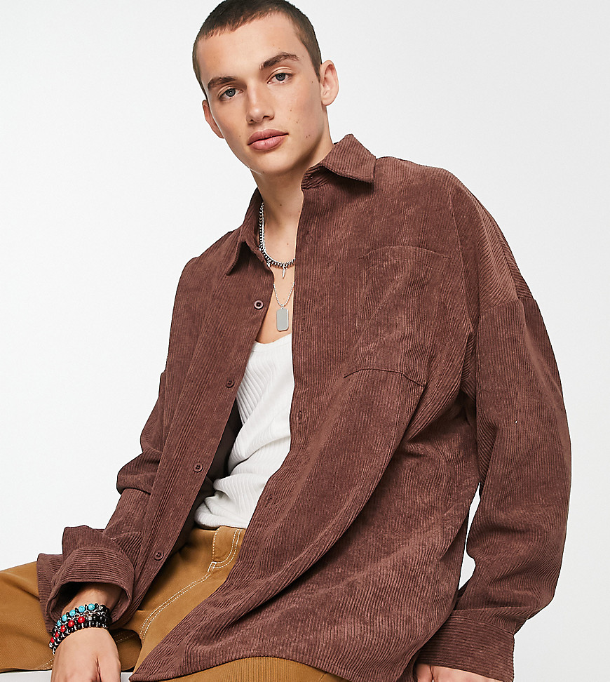 COLLUSION oversized cord shirt in chocolate-Brown