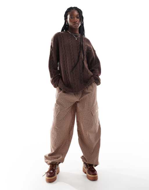 COLLUSION oversized crew neck cable knit sweater in brown | ASOS