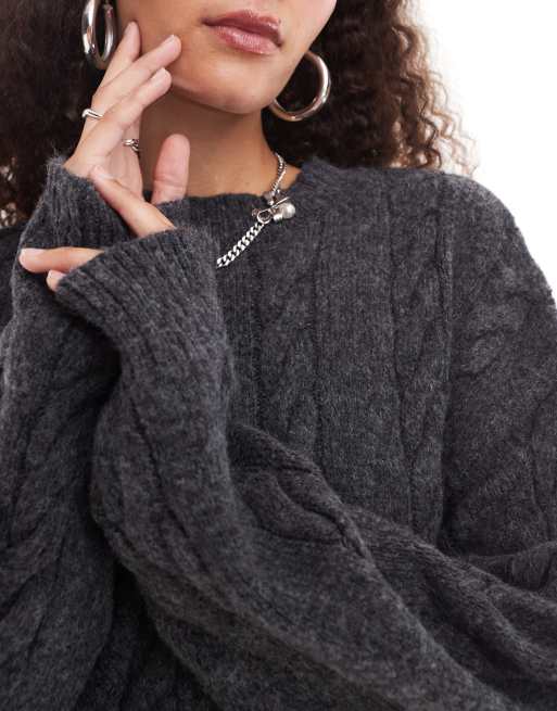 CREW NECK PULLOVER KNIT　CHACOAL×GRAY　44 Tribekka 44 men's Textured Crewneck Sweater - Style