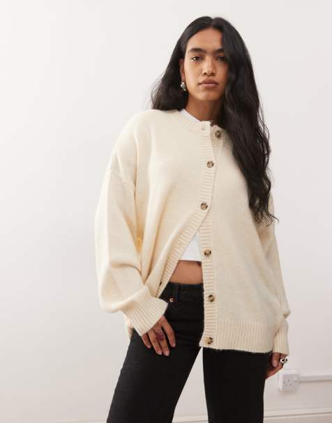 COLLUSION oversized crew neck cardi in cream - view 1