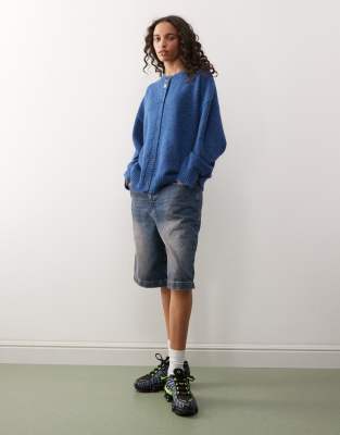 Collusion Oversized Crew Neck Cardigan In Blue