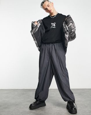 COLLUSION oversized crinkle parachute cargo trouser in grey