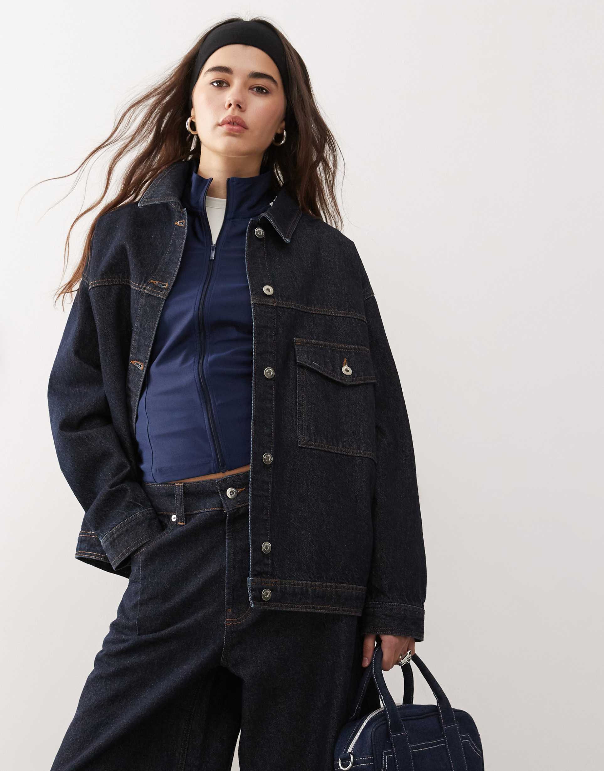 collusion oversized denim shacket in rinse wash