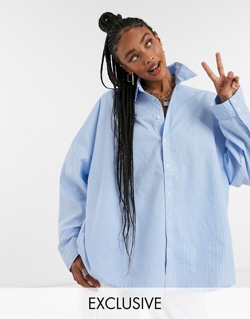 COLLUSION oversized dipped hem stripe shirt co-ord