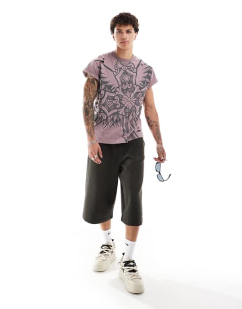 COLLUSION oversized distressed cross print t-shirt in purple wash - view 1