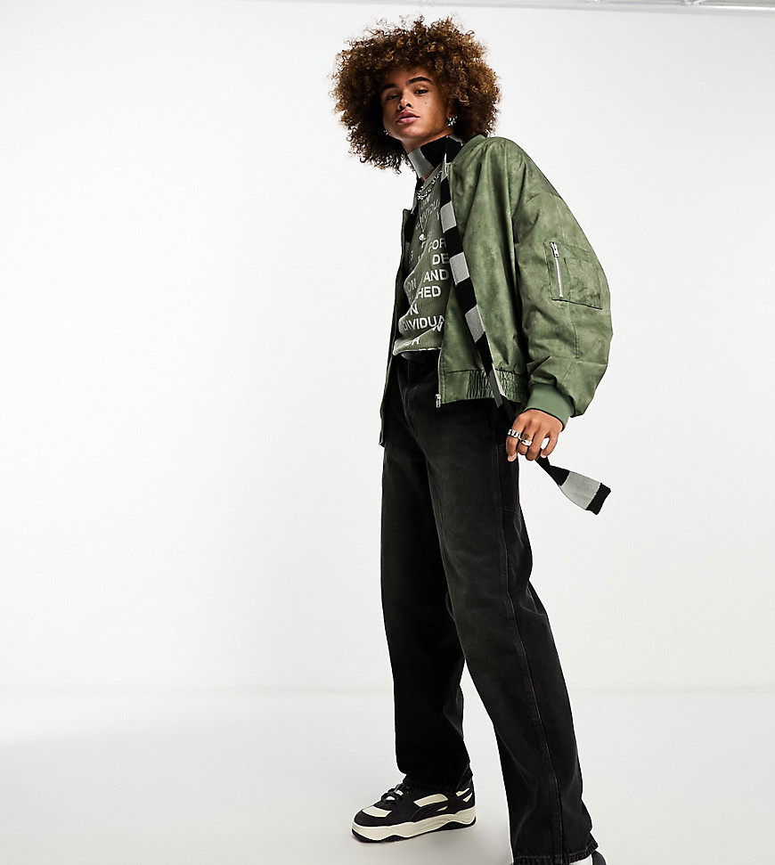 COLLUSION oversized distressed printed bomber jacket in green