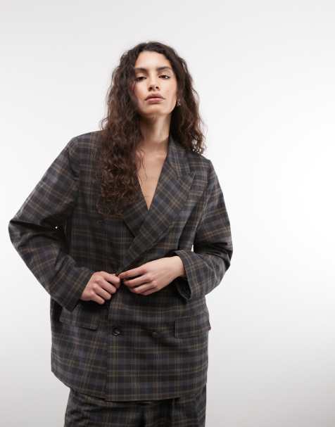 COLLUSION oversized double breasted blazer in check - view 1
