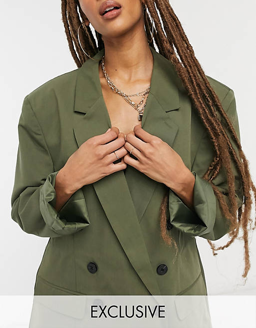 COLLUSION oversized double breasted dad blazer in olive green