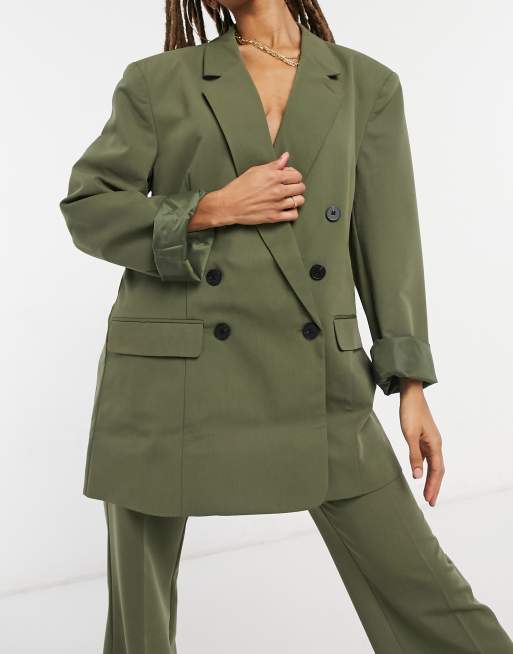 Olive green double hot sale breasted blazer